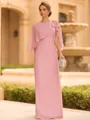 Graceful A-line Scoop 1/2 Sleeves Bow Floor-Length Chiffon Mother of the Bride Dress