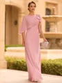 Graceful A-line Scoop 1/2 Sleeves Bow Floor-Length Chiffon Mother of the Bride Dress