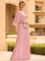 Graceful A-line Scoop 1/2 Sleeves Bow Floor-Length Chiffon Mother of the Bride Dress