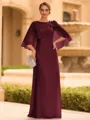 Graceful A-line Scoop 1/2 Sleeves Bow Floor-Length Chiffon Mother of the Bride Dress