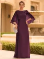 Graceful A-line Scoop 1/2 Sleeves Bow Floor-Length Chiffon Mother of the Bride Dress