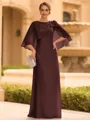 Graceful A-line Scoop 1/2 Sleeves Bow Floor-Length Chiffon Mother of the Bride Dress
