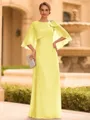 Graceful A-line Scoop 1/2 Sleeves Bow Floor-Length Chiffon Mother of the Bride Dress