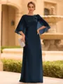 Graceful A-line Scoop 1/2 Sleeves Bow Floor-Length Chiffon Mother of the Bride Dress
