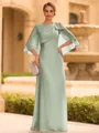 Graceful A-line Scoop 1/2 Sleeves Bow Floor-Length Chiffon Mother of the Bride Dress