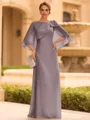 Graceful A-line Scoop 1/2 Sleeves Bow Floor-Length Chiffon Mother of the Bride Dress