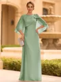 Graceful A-line Scoop 1/2 Sleeves Bow Floor-Length Chiffon Mother of the Bride Dress