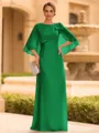 Graceful A-line Scoop 1/2 Sleeves Bow Floor-Length Chiffon Mother of the Bride Dress