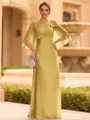 Graceful A-line Scoop 1/2 Sleeves Bow Floor-Length Chiffon Mother of the Bride Dress