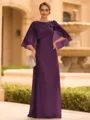 Graceful A-line Scoop 1/2 Sleeves Bow Floor-Length Chiffon Mother of the Bride Dress