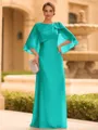 Graceful A-line Scoop 1/2 Sleeves Bow Floor-Length Chiffon Mother of the Bride Dress