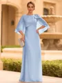 Graceful A-line Scoop 1/2 Sleeves Bow Floor-Length Chiffon Mother of the Bride Dress