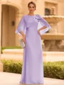 Graceful A-line Scoop 1/2 Sleeves Bow Floor-Length Chiffon Mother of the Bride Dress