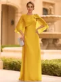 Graceful A-line Scoop 1/2 Sleeves Bow Floor-Length Chiffon Mother of the Bride Dress