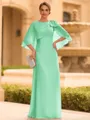Graceful A-line Scoop 1/2 Sleeves Bow Floor-Length Chiffon Mother of the Bride Dress