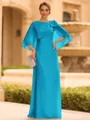 Graceful A-line Scoop 1/2 Sleeves Bow Floor-Length Chiffon Mother of the Bride Dress