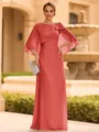 Graceful A-line Scoop 1/2 Sleeves Bow Floor-Length Chiffon Mother of the Bride Dress