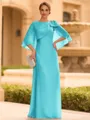 Graceful A-line Scoop 1/2 Sleeves Bow Floor-Length Chiffon Mother of the Bride Dress