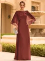 Graceful A-line Scoop 1/2 Sleeves Bow Floor-Length Chiffon Mother of the Bride Dress