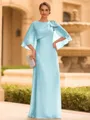 Graceful A-line Scoop 1/2 Sleeves Bow Floor-Length Chiffon Mother of the Bride Dress