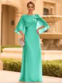 Graceful A-line Scoop 1/2 Sleeves Bow Floor-Length Chiffon Mother of the Bride Dress