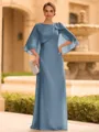 Graceful A-line Scoop 1/2 Sleeves Bow Floor-Length Chiffon Mother of the Bride Dress