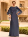 Graceful A-line Scoop 1/2 Sleeves Bow Floor-Length Chiffon Mother of the Bride Dress