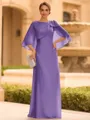 Graceful A-line Scoop 1/2 Sleeves Bow Floor-Length Chiffon Mother of the Bride Dress