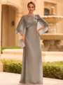 Graceful A-line Scoop 1/2 Sleeves Bow Floor-Length Chiffon Mother of the Bride Dress