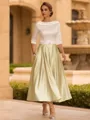Chic A-line Scoop 3/4 Sleeves Beading Tea-Length Charmeuse Corset Mother of the Bride Dress