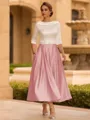 Chic A-line Scoop 3/4 Sleeves Beading Tea-Length Charmeuse Corset Mother of the Bride Dress