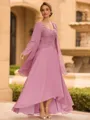 Tasteful A-line Sweetheart 3/4 Sleeves Appliques Lace Asymmetrical Chiffon Mother of the Bride Dress