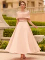 Radiant A-line Square Short Sleeves Beading Ankle-Length Organza Corset Mother of the Bride Dress