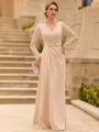Gracious Sheath V-Neck Long Sleeves Appliques Lace Floor-Length Stretch Crepe Mother of the Bride Dress