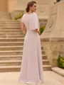 Polished A-line Scoop Short Sleeves Ruffles Floor-Length Stretch Crepe Corset Mother of the Bride Dress