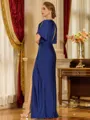Statuesque Sheath V-Neck Short Sleeves Pleated Floor-Length Jersey Mother of the Bride Dress