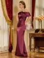 Endearing Sheath One-Shoulder Short Sleeves Pleated Floor-Length Silk Like Satin Mother of the Bride Dress