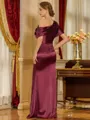 Endearing Sheath One-Shoulder Short Sleeves Pleated Floor-Length Silk Like Satin Mother of the Bride Dress