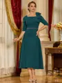 Gorgeous Sheath Square 1/2 Sleeves Beading Tea-Length Stretch Crepe Mother of the Bride Dress
