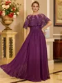 Graceful A-line Scoop Short Sleeves Appliques Lace Floor-Length Chiffon Mother of the Bride Dress
