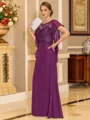 Stylish A-line Scoop Short Sleeves Appliques Lace Floor-Length Chiffon Mother of the Bride Dress