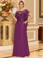Stylish A-line Scoop Short Sleeves Appliques Lace Floor-Length Chiffon Mother of the Bride Dress