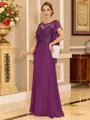 Stylish A-line Scoop Short Sleeves Appliques Lace Floor-Length Chiffon Mother of the Bride Dress