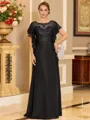 Stylish A-line Scoop Short Sleeves Appliques Lace Floor-Length Chiffon Mother of the Bride Dress