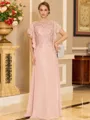 Stylish A-line Scoop Short Sleeves Appliques Lace Floor-Length Chiffon Mother of the Bride Dress