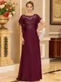 Stylish A-line Scoop Short Sleeves Appliques Lace Floor-Length Chiffon Mother of the Bride Dress