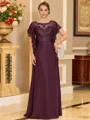 Stylish A-line Scoop Short Sleeves Appliques Lace Floor-Length Chiffon Mother of the Bride Dress