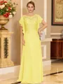 Stylish A-line Scoop Short Sleeves Appliques Lace Floor-Length Chiffon Mother of the Bride Dress