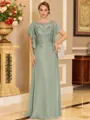 Stylish A-line Scoop Short Sleeves Appliques Lace Floor-Length Chiffon Mother of the Bride Dress