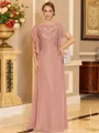 Stylish A-line Scoop Short Sleeves Appliques Lace Floor-Length Chiffon Mother of the Bride Dress